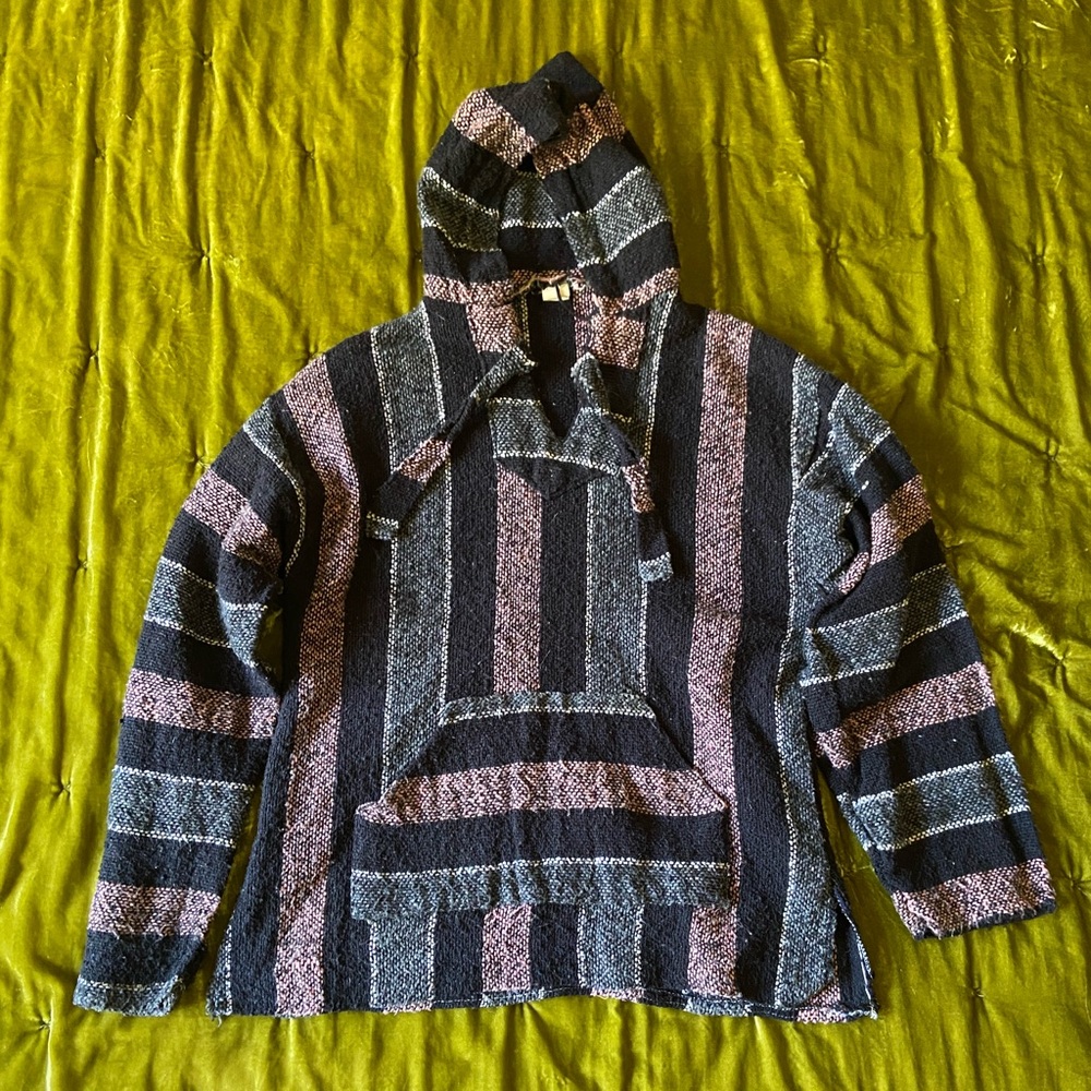 Black + Pink Striped Poncho-Style Sweater